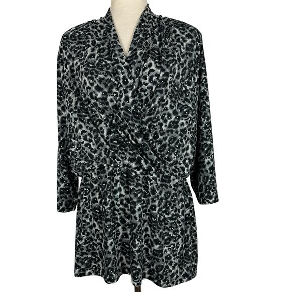Chicos Travelers Top Women Large Animal Leopard Print Studded Tunic Slinky - Picture 1 of 13